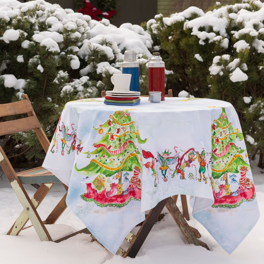 April Cornell Tablecloth Elves 54x54 NWT